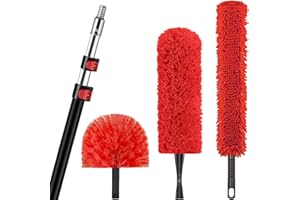 HIWARE 20 Foot High Reach Dusting Kit with 5-12 Foot Extension Pole // High Ceiling Duster with Telescopic Pole // Cobweb Microfiber Duster // Outdoor & Indoor Extendable Duster Cleaning Kit