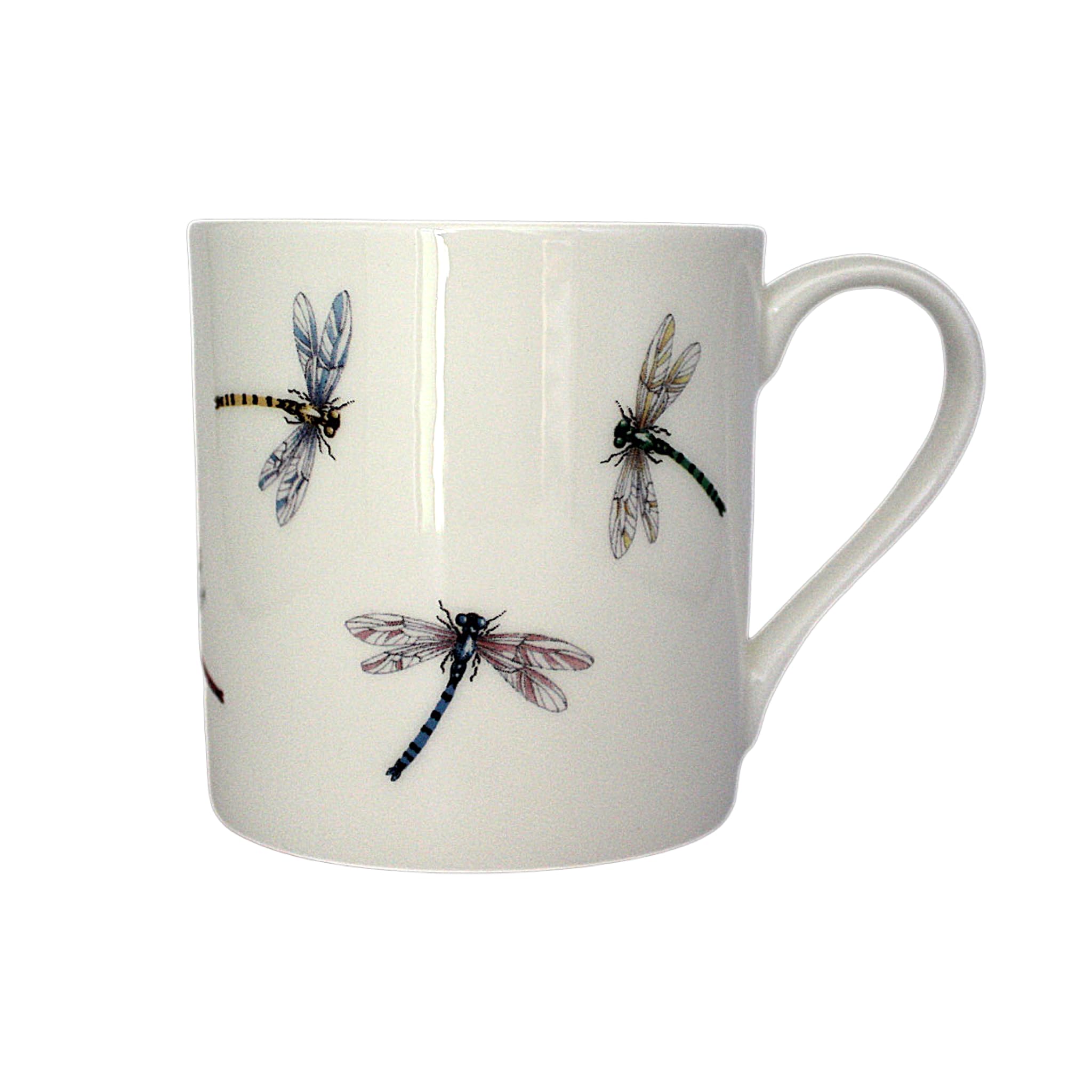 Rock the Home Larger Sized Dragonfly Straight Sided Mug – White Fine English Bone China Cup Made & Hand Decorated in England, Dishwasher Microwave Safe, for Coffee Tea Latte Americano 12 fl oz, 357 ml