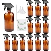 16oz Amber Glass Spray Bottles,Adjustable Sprayers & Chalk Labels, with caps for Essential Oils, Cleaning Products, or Aromat