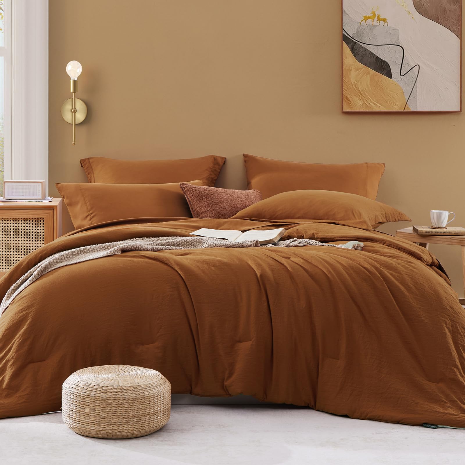 WRENSONGE Twin Comforter Set- 5 Pieces Terracotta Bed in a Bag, All Season Twin XL Bedding Sets with 1 Fitted Sheet, 1 Flat Sheet, 1 Pillow Sham and 1 Pillowcase Image