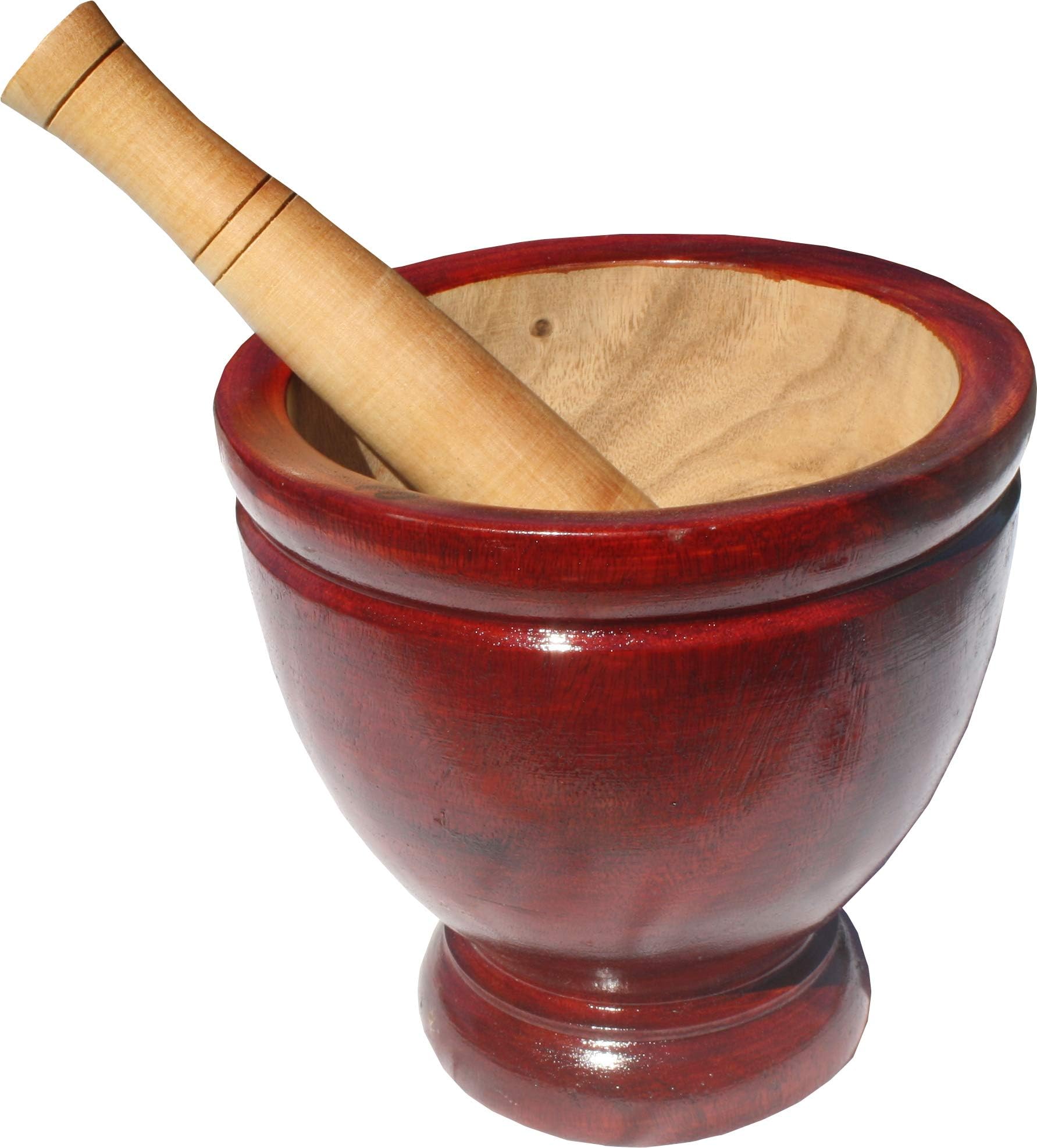 Full Funk Mangowood Mortar & Pestle for Home Spice Grounder Grinder, 9 inch Diameter, Red Brown