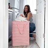 TIMEYARD Large 75L Laundry Hamper Set of 2 Pink with Handles 43x28x60 cm view 5