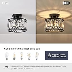 Pevfah Crystal Black Ceiling Light, Modern Semi