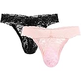 Vinsatin 2 Pcs Sissy Men's Thong Underwear Lace Frilly Thongs Sheer Mesh Bikini Briefs G-string Lace Panties Men