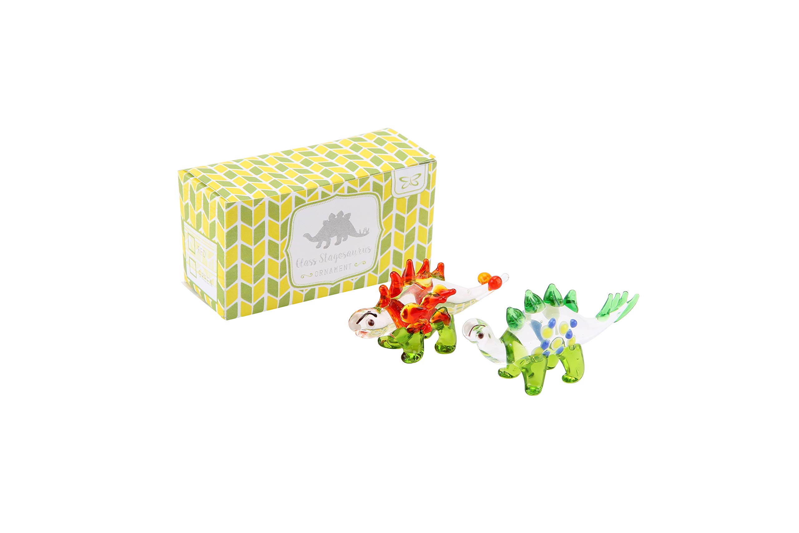 CGB Giftware | 2 Assorted Red/Green Glass Dinosaur Animal Ornament Stegosauruses | Collectable | Home Decor | Gift Boxed | GB02989