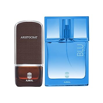 Ajmal Aristocrat EDP Citrus Woody Perfume 75ml for Men and Blu Femme EDP Floral Woody Perfume 50ml for Women + 2 Parfum Testers FREE