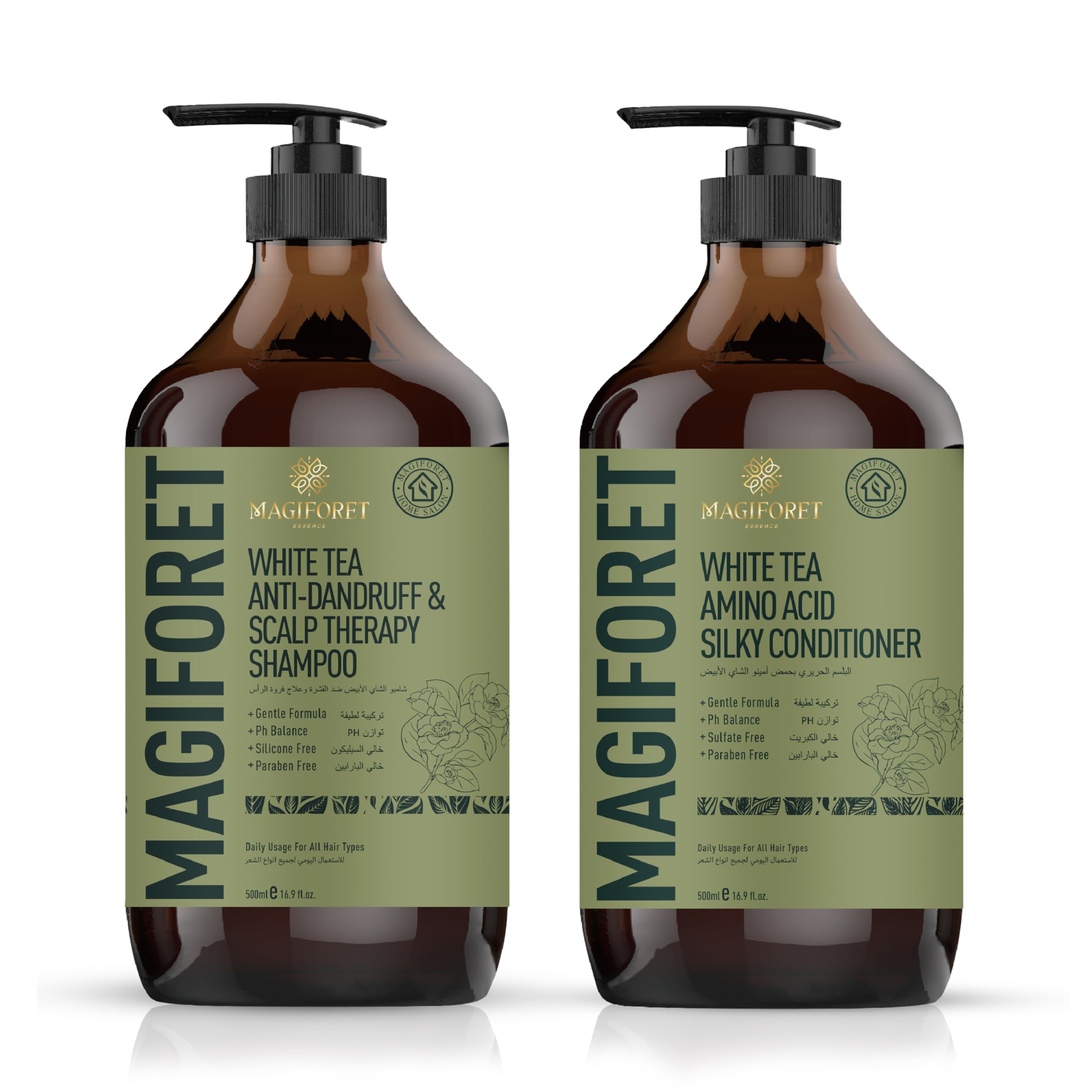 MagiForet Anti-dandruff & Scalp Treatment Shampoo + Conditioner Set (500ml *2) For Dry, Flaky scalps, Help Clear Flakes, Leave Dry, Itchy Scalps Feeling Soothed