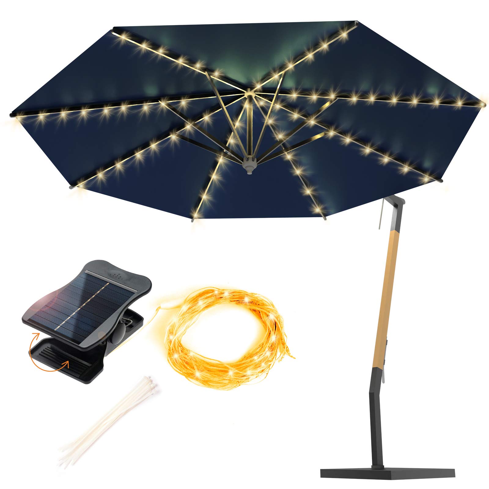 ANGMLN 1 Pack Patio Umbrella Lights Solar Powered Outdoor 8 Modes 112 LED Parasol String Light Waterproof Umbrella Pole Solar Lights for Patio Camping Tents