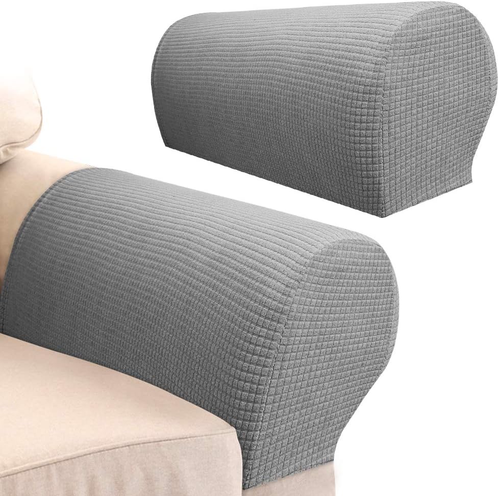 Your's Bath 2Pcs Armrest Covers Spandex Stretch Fabric Waterproof Arm Caps Anti-Slip Furniture Protector Slipcovers for Armchairs Sofa Couches Recliner (Light Grey)