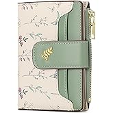 BAYITIONE Small Wallets for Women Leather Bifold Zipper Pocket Wallet Cute Flower Credit Card Holder Coin Purse with ID Window