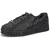 LUCKY STEP Platform Rhinestone Fashion Glitter Sneakers | Sparkly Bling Bedazzled Wedding Bridal Shiny Shoes for Women