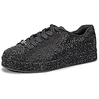 Feversole Women's Sparkly Lace-Up Dress Sneakers - Fashion Party Shiny Slip-On Shoes