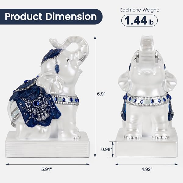 MXARLTR ELEPHANT BOOKENDS FOR SHELVES, DECORATIVE BOOKENDS, BOOK HOLDERS WITH ANTI-SLIP PAD FOR BOOK LOVERS HEAVY BOOK STOPPER FOR HOME OFFICE DECOR (BLUE&WHITE)