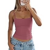 Darong Women's Tank Tops with Built-in Bra Spaghetti Straps Crop Tank Top Summer Y2K Going Out Sleeveless Cami Shirt