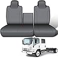 Front Seat Cover for 2006-2025 Isuzu NPR, Front High Back 60/40 Split Bench Seat Cover with Molded Headrests, Washable & Breathable Premium Cloth Automotive Vehicle Seat Cover with Airbag Compatible