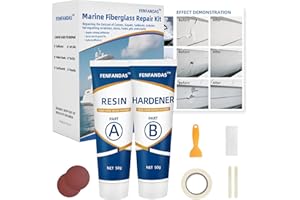 FENFANDAS Fiberglass Boat Repair Kit White, Gel Coat Repair Kit for Boats, Marine Fiberglass Repair Kit for Boats, Epoxy Filler for Boats, Fiberglass Repair Kit Fix Holes Chips Pits Cracks