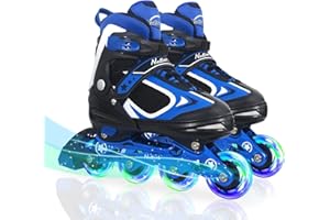 MonSports Adjustable Inline Skates for Kids,Red/Black/Blue Blade Roller Skates with Light-up Wheels for Beginner Boys,Girls and Youth Size S-M-L