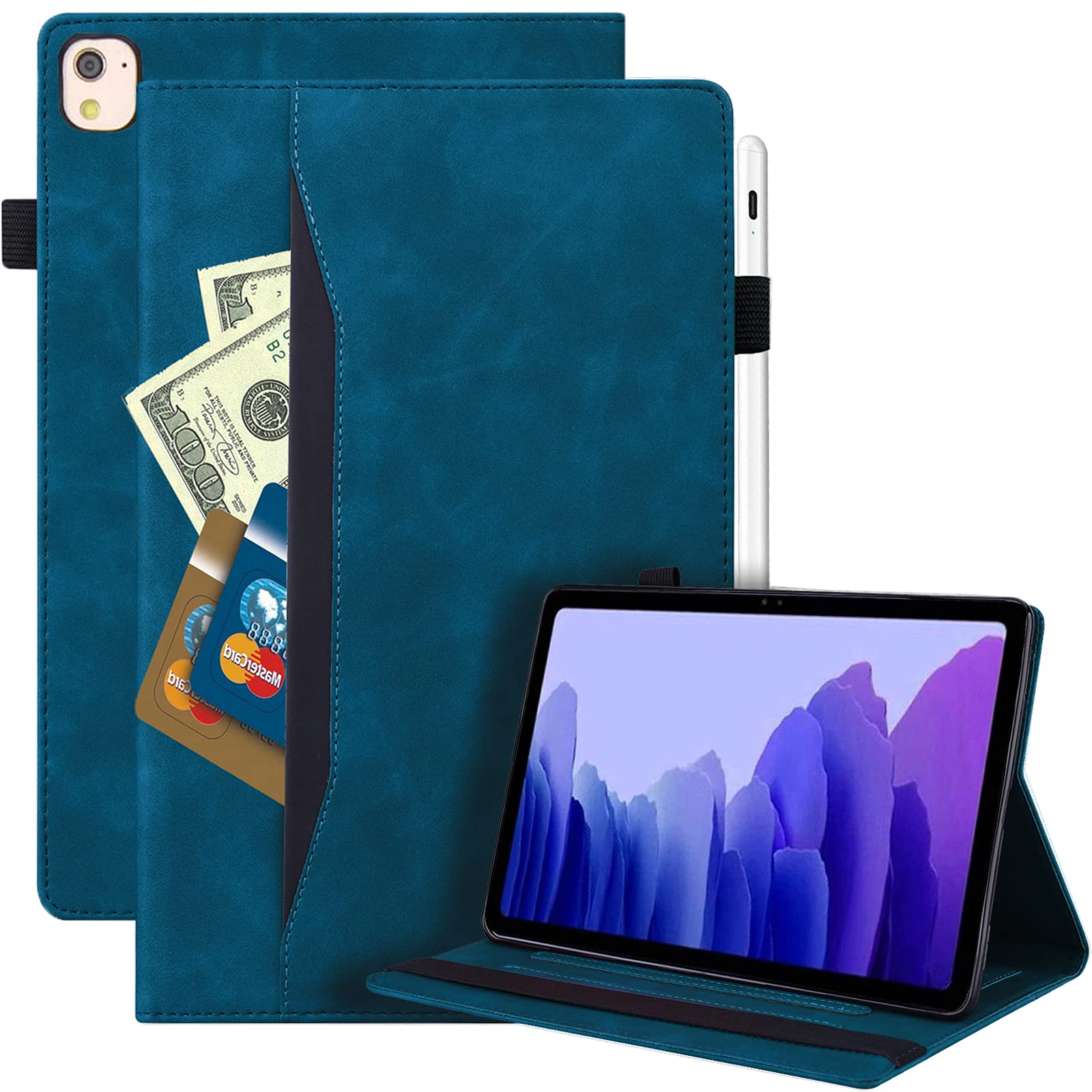 Rosbtib Case for iPad 9th/ 8th/ 7th Generation iPad 10.2 Case 2021/2020/ 2019, Protective Case Skin-Feel Leather Stand Cover Smart Wallet Case with Pen Holder Card Slot Tablet Case iPad 10.2, Blue