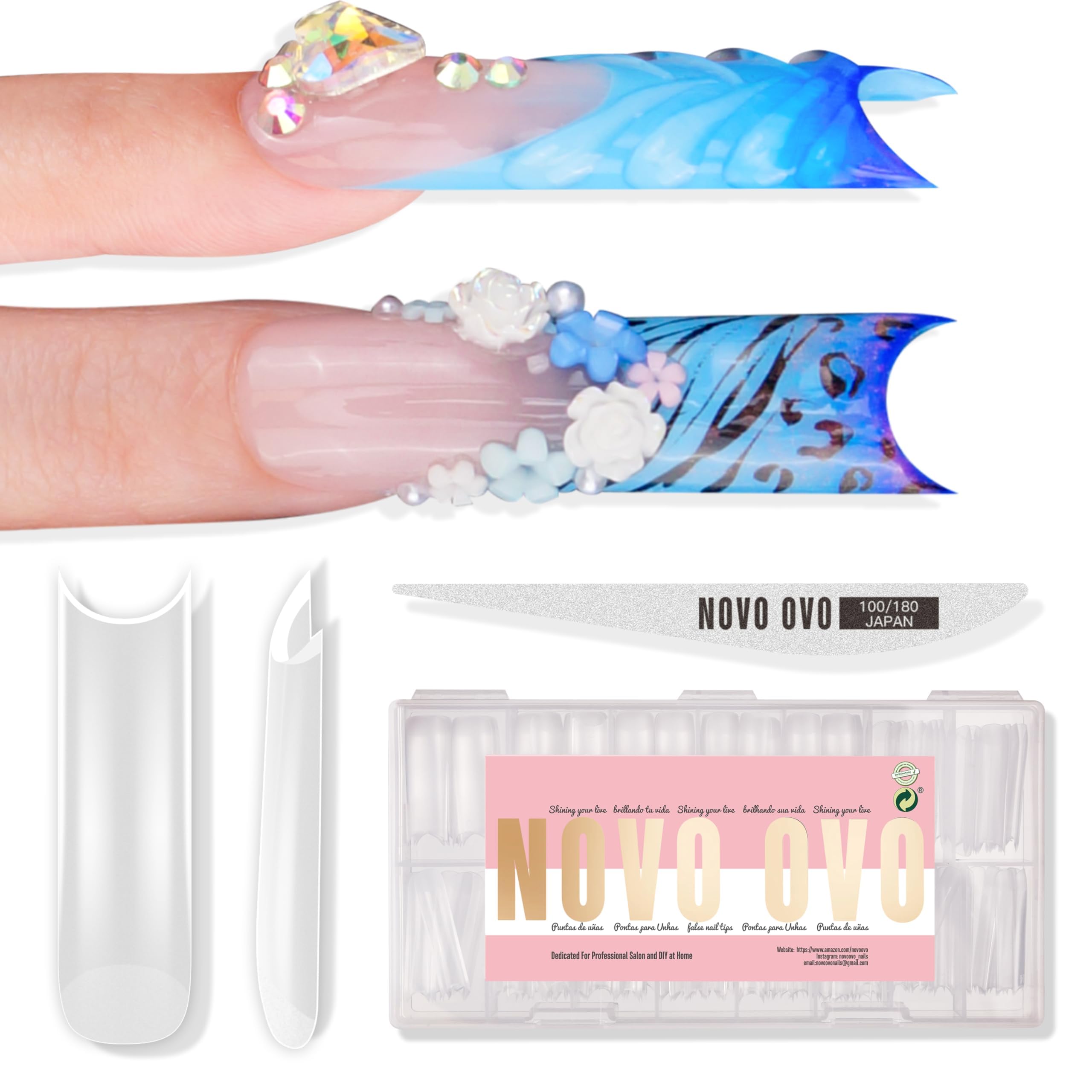 Photo 1 of NOVO OVO Halloween XXL Square Nail Tips with Sharp Point & Moon Curve, Extra Thick False Nails Press on, matte Full Cover Soft Gel Extension French Tips Fake Nail Acrylic kit for DIY X 15 Size 180pcs
