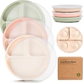 KeaBabies Suction Plates with Lids for Baby, 3pk, BPA-Free Silicone,Macaron | Silicone Toddler Plates with Suction, Divided, Kids Baby Led Weaning Essentials, Dishwasher Safe, Microwave Safe, BPA-Free
