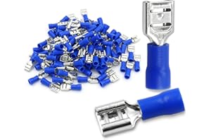 Baomain 100-Pack 1/4" Female Electrical Crimp Terminal, 16-14 AWG 6.3mm, Quick disconnects Vinyl Insulated Spade Wire Connect