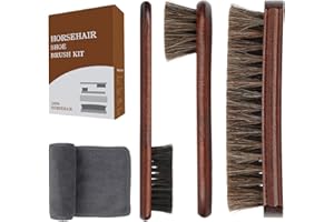 Euvia Professional Horse Hair Shoe Brush Set, 4-Piece Leather Care Kit with Polishing Brushes and Cleaning Cloth
