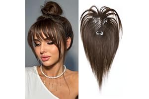 ISTGIFT Hair Toppers for Women Real Human Hair, Bangs Hair Clip 360° 3D Cover French Fake Clip in Bangs Hair Extensions, Hair Topper Hair Pieces for Women Daily (Mocha Brown)