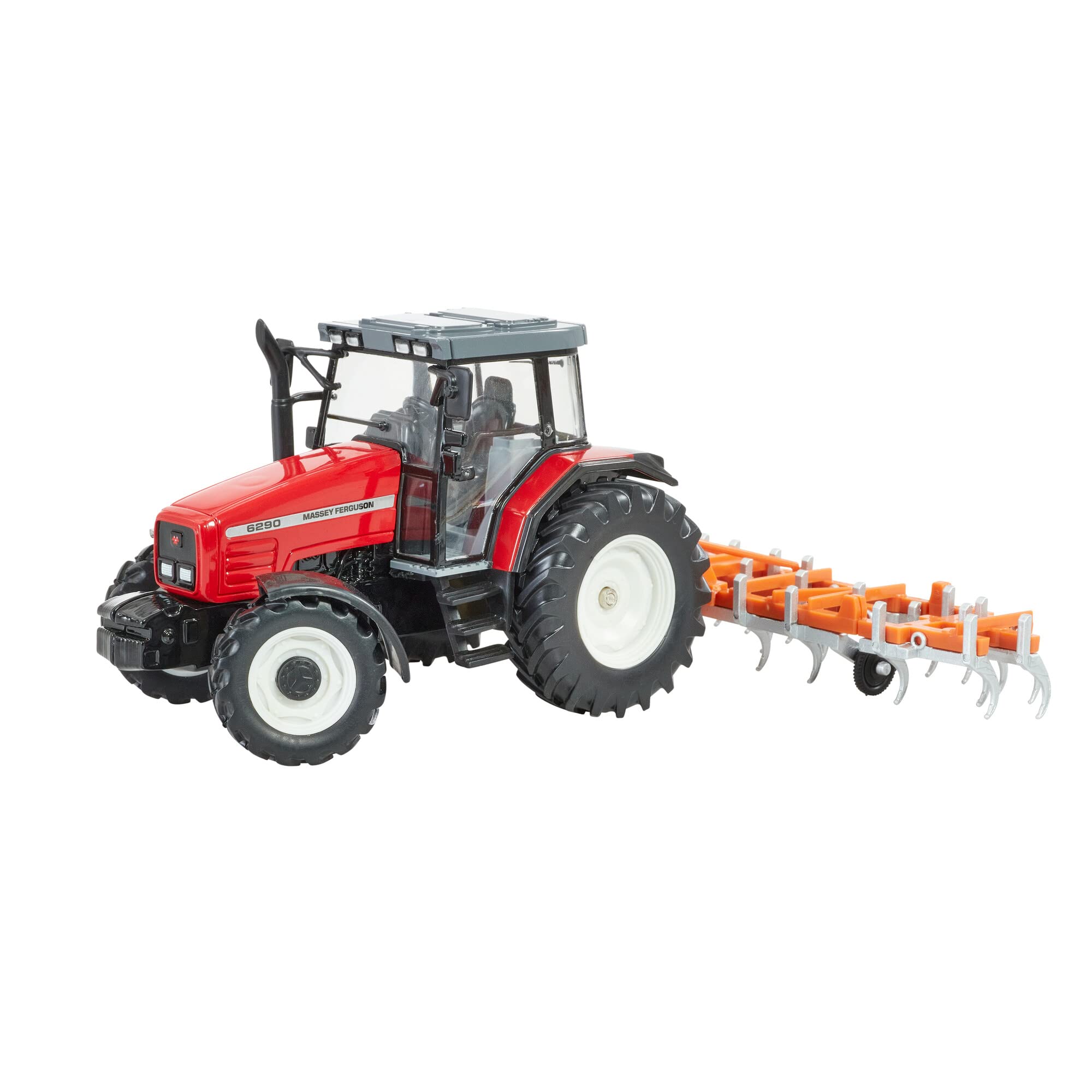 Britians Hertitage Tractor Playset Toy, Massey Ferguson Tractor 6S.180 with Classic Fold Cultivator, Compatible with 1:32 Scale Farm Toys, Suitable for Collectors & Children from 3 Years