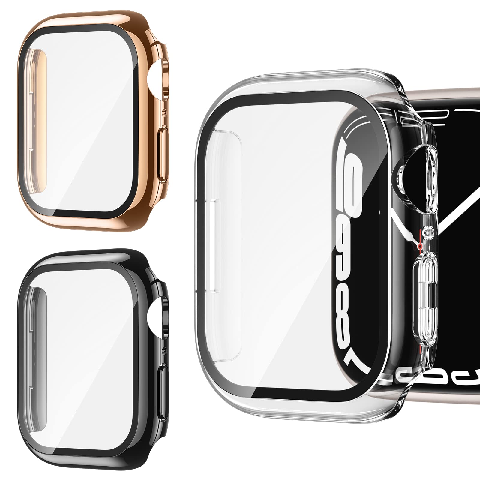 Recoppa 3 Pack for Apple Watch Case 45mm Series 8/7 With Tempered Glass Screen Protector, Hard Slim Guard Ultra-Thin Bumper Full Coverage Protective Cover for iWatch 8/7 45mm