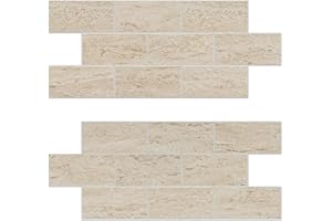 V-MOZZA Peel and Stick Backsplash, 20-Sheet Peel and Stick Wall Tiles 13.5" x 5.8" PVC Subway Tile Stick on Backsplash for Kitchen Fireplace (Beige Sandstone Texture)
