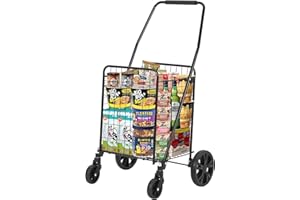 Folding Utility Cart, 110 LBS Capacity Foldable Shopping Cart with 360° Wheels,Single Basket Laundry & Grocery Hauler, Portab
