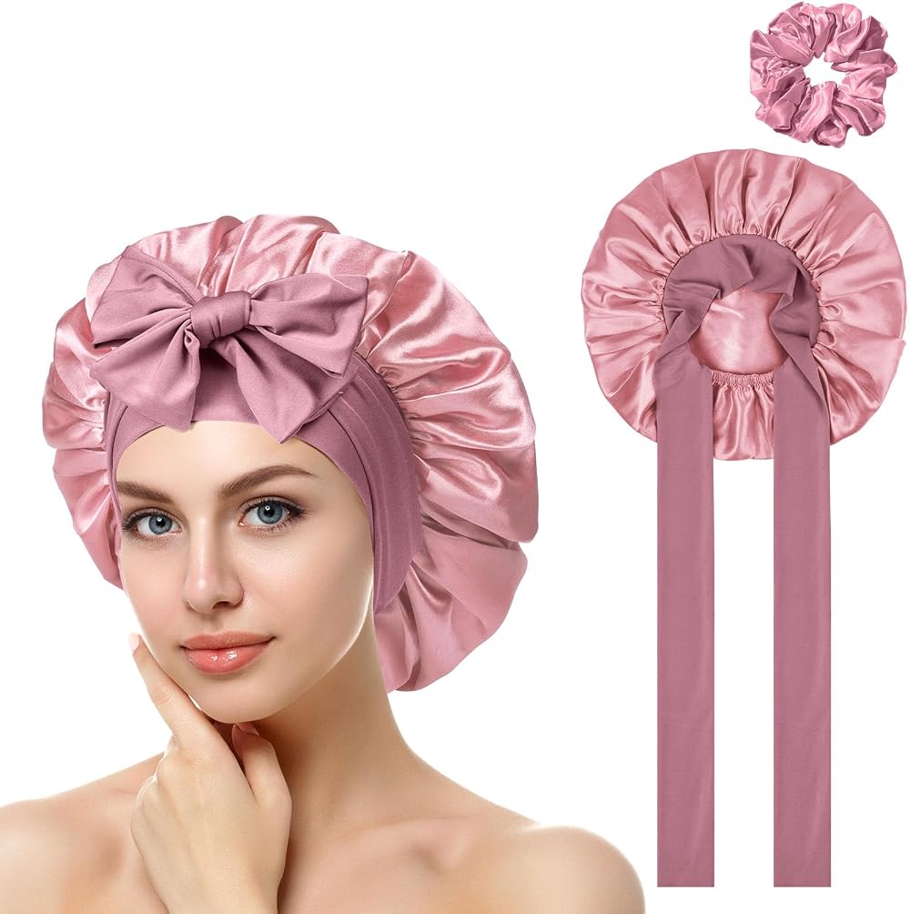 ACWOO Satin Bonnet Hair Wrap Sleep Cap with Elastic Band for Women Girls