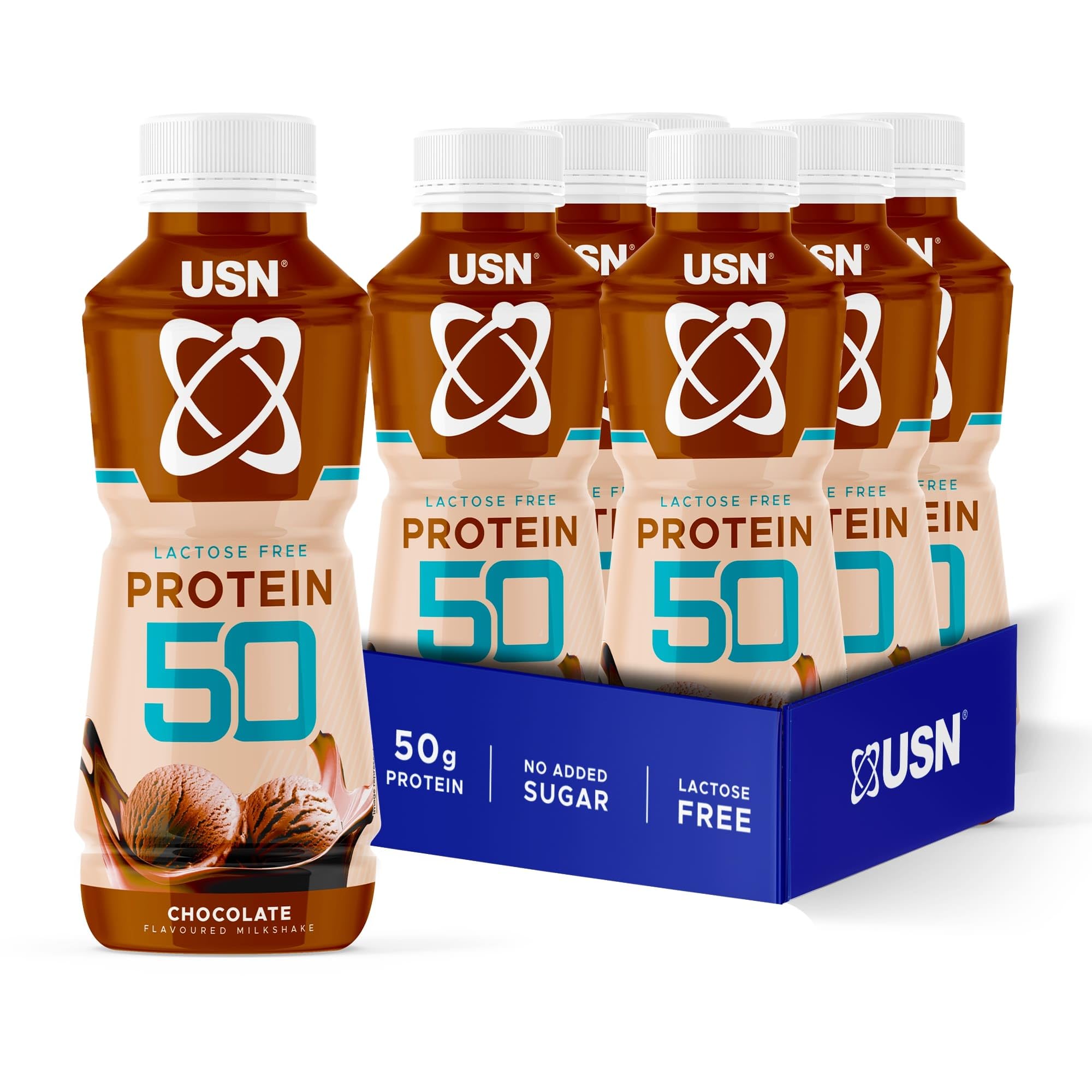 USN Trust 50 Protein Shakes Chocolate 6 x 500ml – High Protein Ready to Drink – 50g Protein – Low Fat – No Added Sugar – Lactose-Free – Guilt-Free Shakes for Muscle Recovery - Packaging may vary