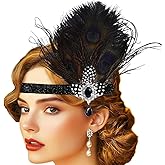 GENBREE 1920s Black Feather Headband Fascinator Flapper Headpiece Party Prom Hair Accessories for Women