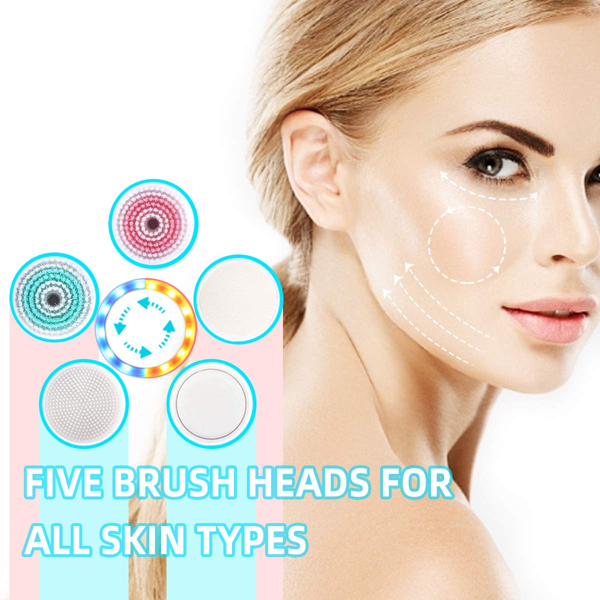 Facial Cleansing Brush Face Scrubber Face Brush Electric Rechargeable IPX7 Waterproof Face Cleansing Brush with 5 Brush Heads, Facial Brush Use for Massaging Removing Blackhead and Exfoliating…: Beauty