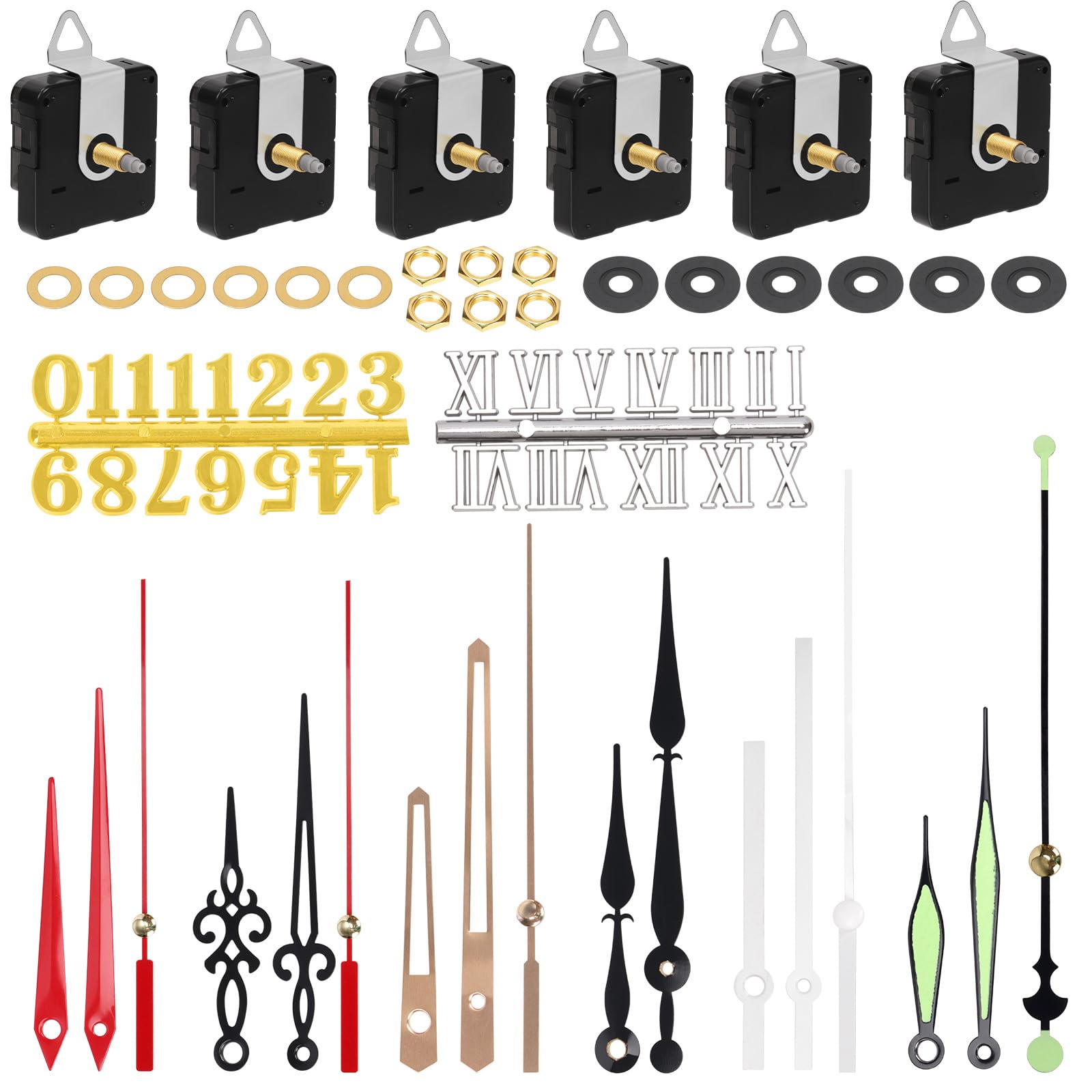 Tanstic 6Pcs High Torque Long Shaft Clock Movement Clock Repair Parts Replacement Clock Movement Mechanism with 6 Different Pairs of Hands(20mm/0.78 Inches)