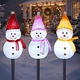 Solar Christmas Pathway Lights Outdoor Decor, Set of 3 Led Snowman Stake Lights, Waterproof Walkway Landscape Light for Winter Yard, Garden, Solar Christmas Decorations