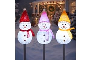 TAILERRI Solar Christmas Pathway Lights Outdoor Decor, Set of 3 Led Snowman Stake Lights, Waterproof Walkway Landscape Light for Winter Yard, Garden, Solar Christmas Decorations