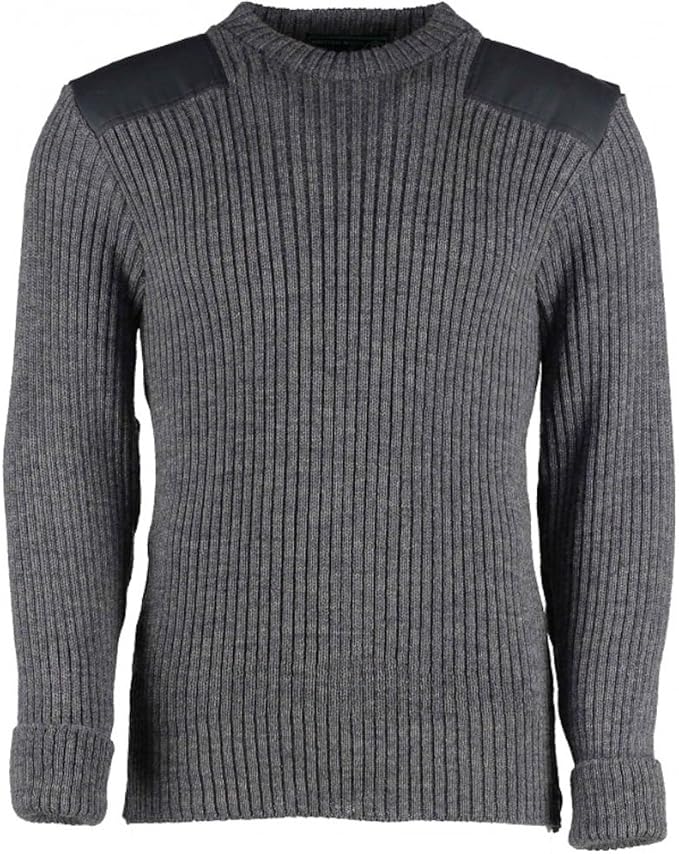 British Commando Sweater Woolly Pully Crew Neck with Epaulets & Pen