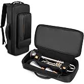 GRAOSO Trumpet Gig Backpack, Musical Instrument Storage Carrying Bags | with Thick Cotton Liner, Separate Pocket for 2 Mutes, 2 Carrying Ways, Black (Not Hard Case)