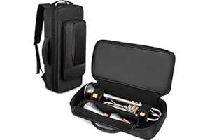 GRAOSO Trumpet Case Backpack, Musical Instrument Storage Carrying Bags with Thick Cotton Liner, Separate Pocket for 2 Mutes, 2 Carrying Ways, Black