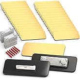 Geyoga 25 Pack Plastic Name Tag with Pins and Magnets 1 x 3 Inches, Blank Name Badge Holder, Plastic ID Tag Backing for School Office Employee Workers, Gold
