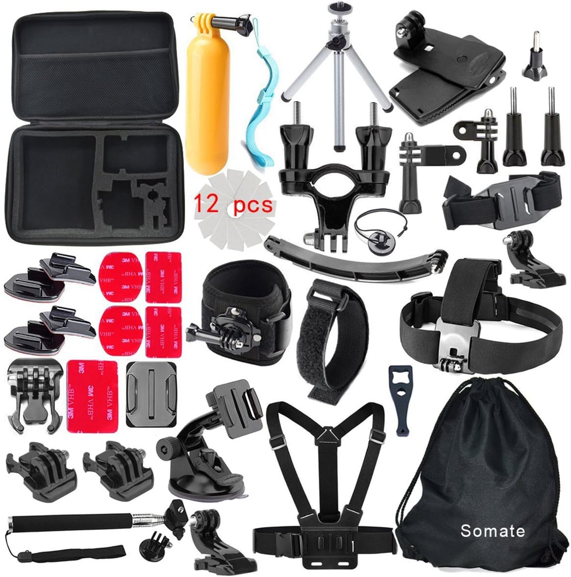 4K Action Camera Accessories Kit for Gopro Hero 5/4 Session Hero 3/2/1 Silver Black;Bundles for AKaso Ek7000; EKEN H9r Campark Wifi Underwater Cam; DBPower EX5000; SJCAM SJ4000 SJ5000 SJ6000