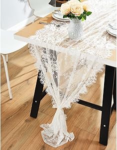 OurWarm 28 x 120 Inches Vintage Lace Wedding Table Runner, White Floral Lace Table Runners for Rustic Chic Wedding Reception Table Decor, Boho Wedding Bridal Shower Party Decorations