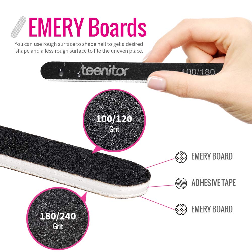 Nail Files And Buffers, Teenitor Professional Nail Manicure Tool 120 Grits Nail Buffer Block 100/180 and 120/240 Grits Emery Boards For Acrylic And Natural Nails- 16 Pack : Beauty