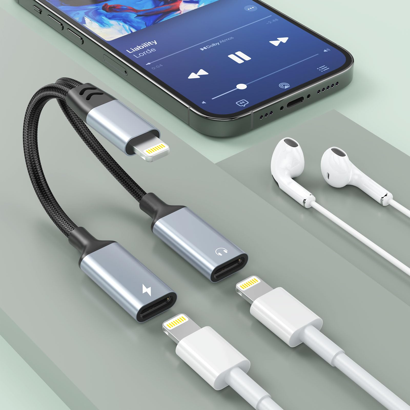 Photo 1 of 2-in-1 iPhone to Dual Lightning Jack Audio Headphone and Charger Cable Power Splitter Adapter, Video Call+Music+Charge+HiFi,Earphones Converter for iPhone 14 13 12 11 Pro/iPad?Apple MFi Certified?
