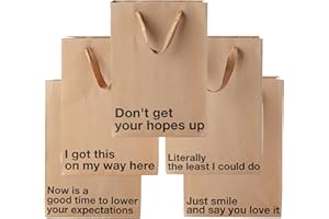 MilkToast Brands Funny Gift Bags, 11" x 8" x 4" Size, Set of 5 Colored Kraft Paper Bags with Sarcastic Phrases for White Elephant Gifts, Christmas, Birthdays, Office Parties