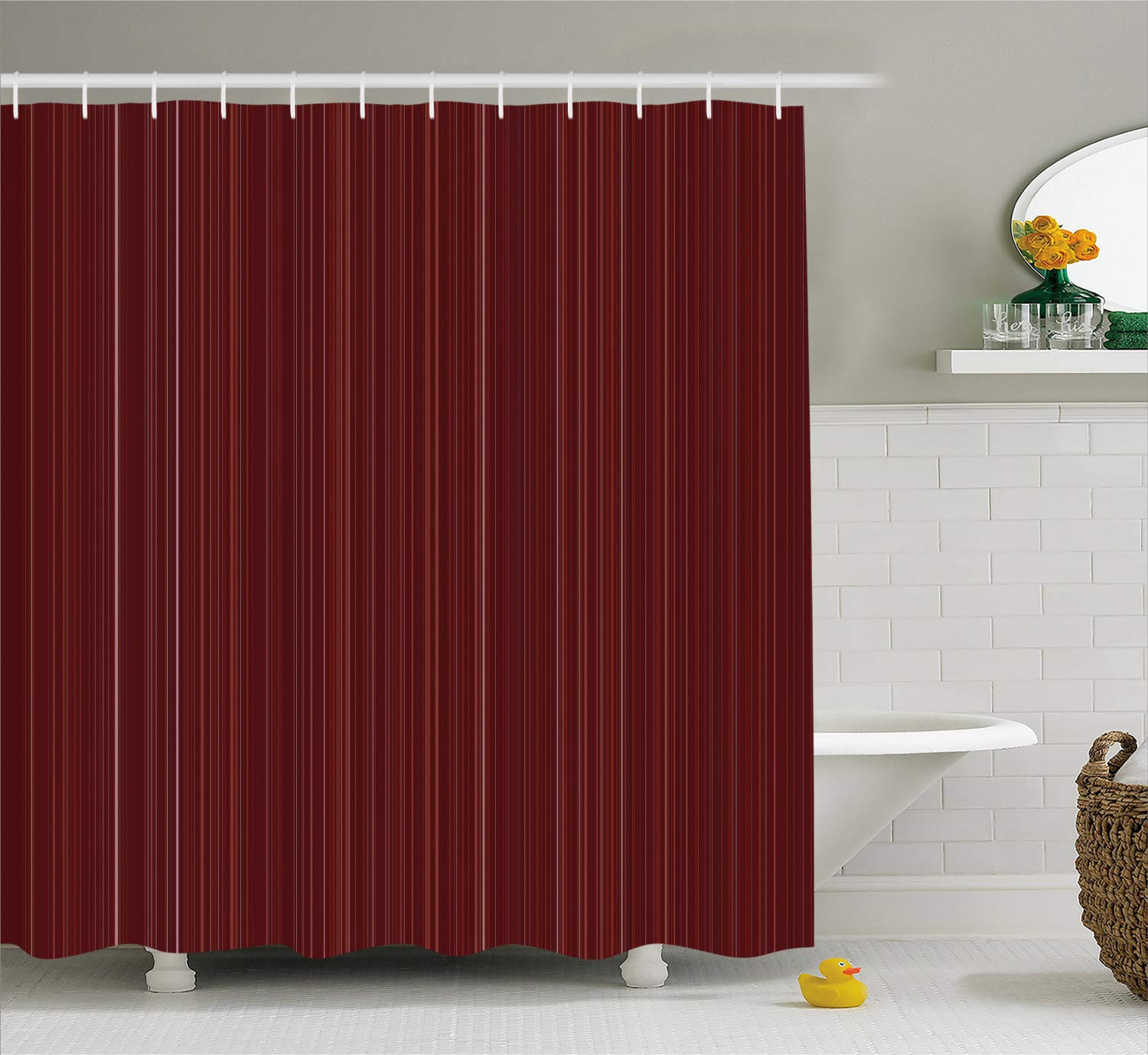 Ambesonne Maroon Shower Curtain, Classical Striped Display