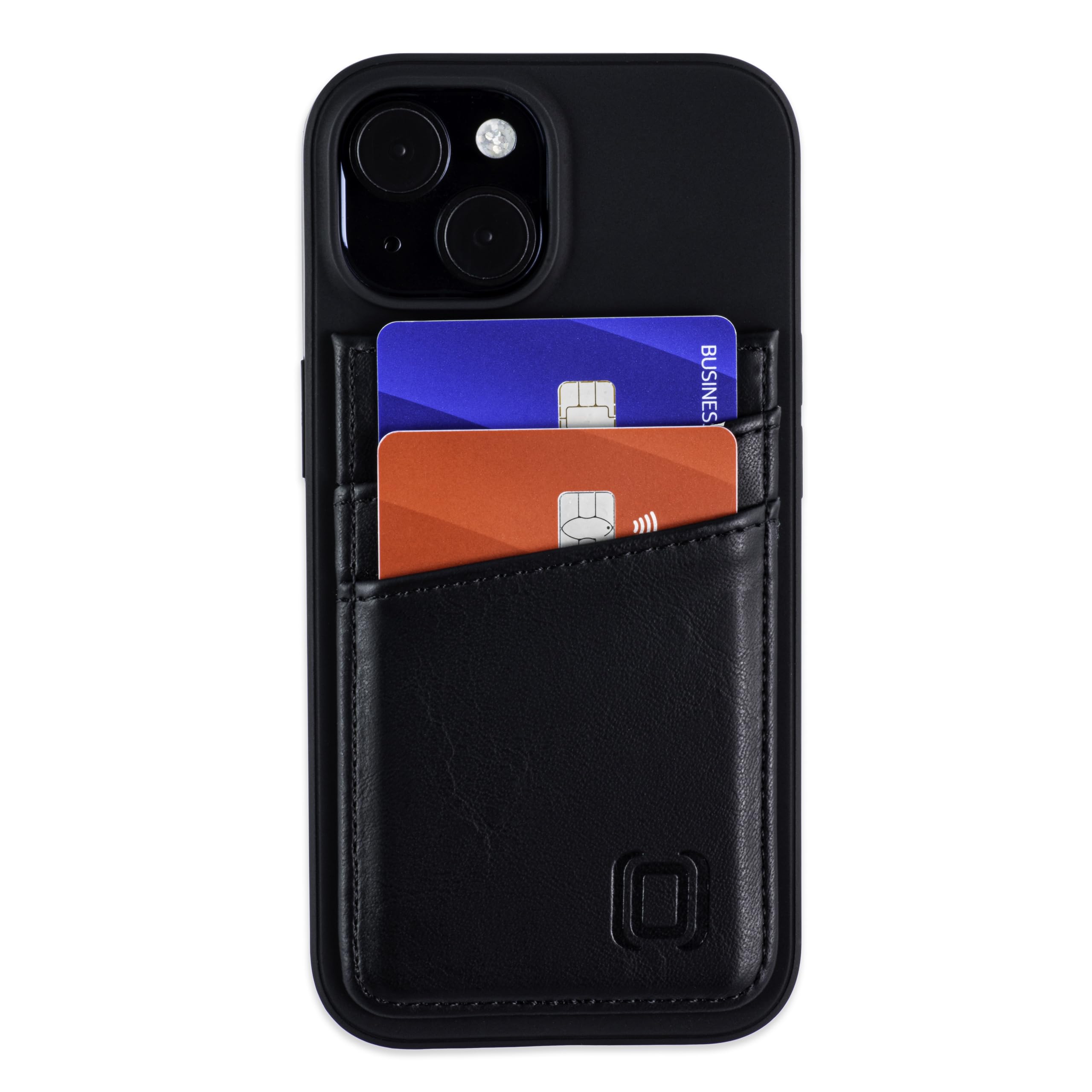 Dockem Card Case for iPhone 15 with Recycled TPU Shell & 2 Stitched-on Card Slots, Recycled Synthetic Leather Wallet (N2R, Black)