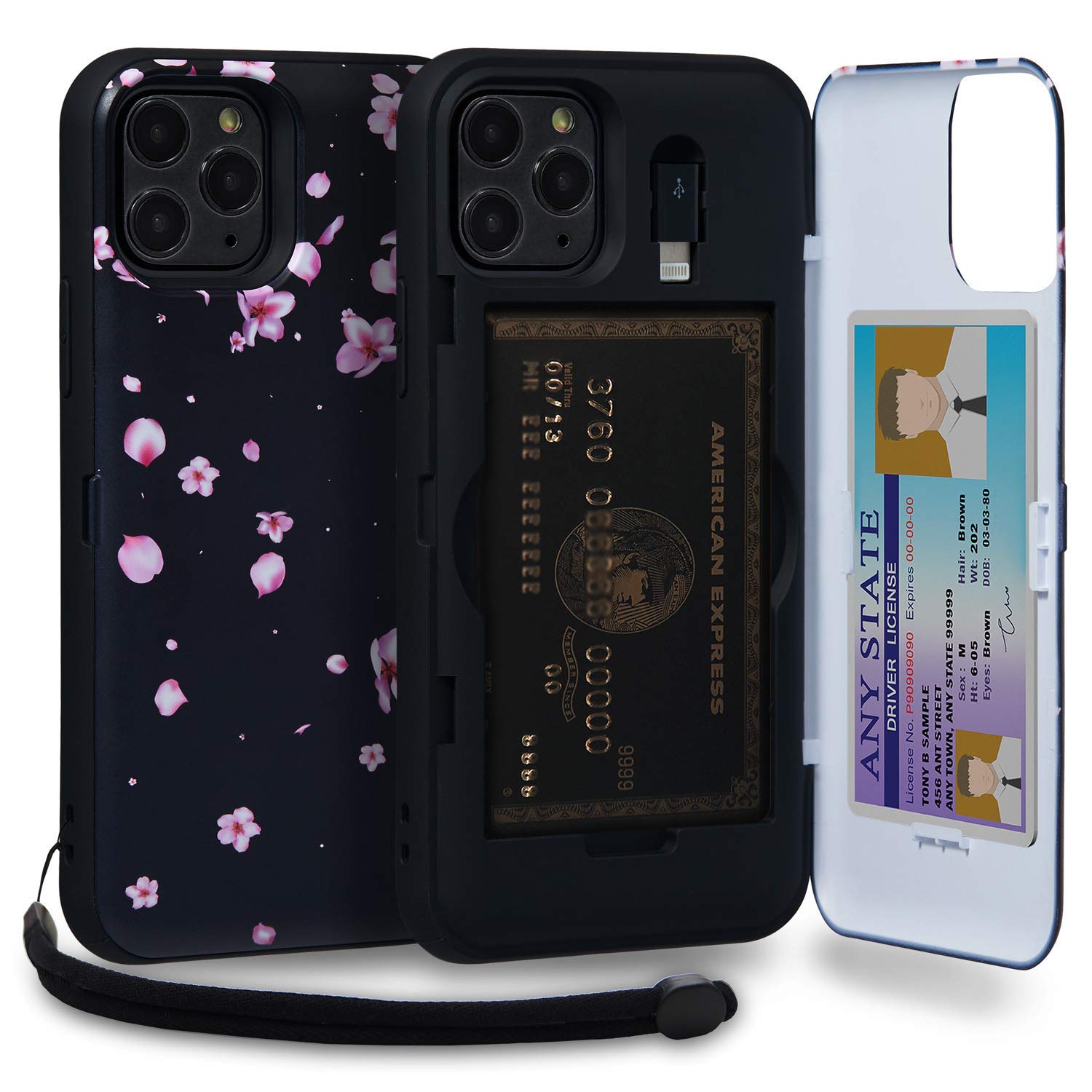 TORU CX PRO for iPhone 11 Pro Case Wallet | Protective Shockproof Heavy Duty Cover with Hidden Card Holder & Card Slot |Wrist Strap, Lightning Adapter Mirror Included - Flowers — image 1